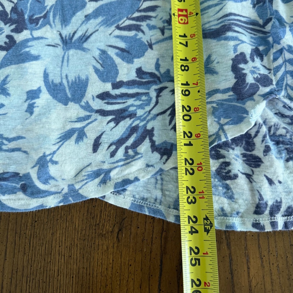 C&C‎ California 100% Linen Short Sleeve Top Asymmetrical Hem Blue White Size XL - Picture 9 of 12